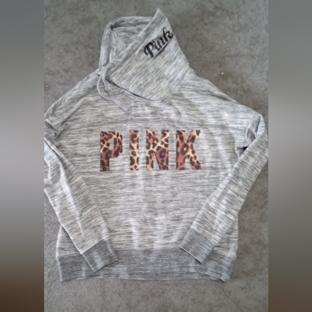 PINK Victoria's Secret Gray Cowl Neck with Leopard Print